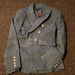 Kourt Fern Blazer Light Denim Blue Leopard Lining